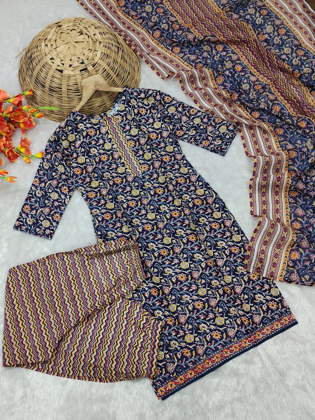 Shamal Printed Cotton Kurti With Bottom Dupatta Wholesale Shop In Surat